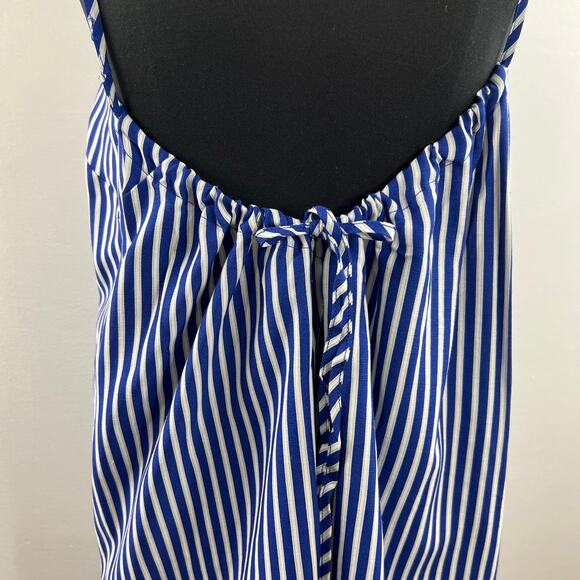 ASOS Blue White Striped Square Neck Spaghetti Strap Cinched Shift Dress Sz 10 M - Picture 3 of 8